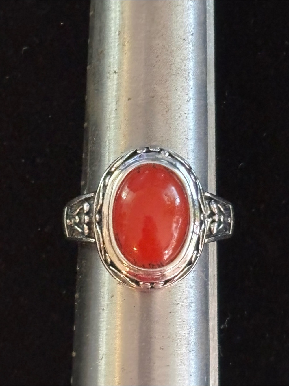 Premier Designs Silver Ring with Vibrant Orange Cabochon